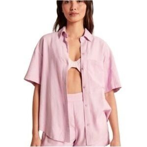 (XXS TOP/ S SHORTS) Abercrombie & Fitch Pink Oversized Shirt and Shorts Set